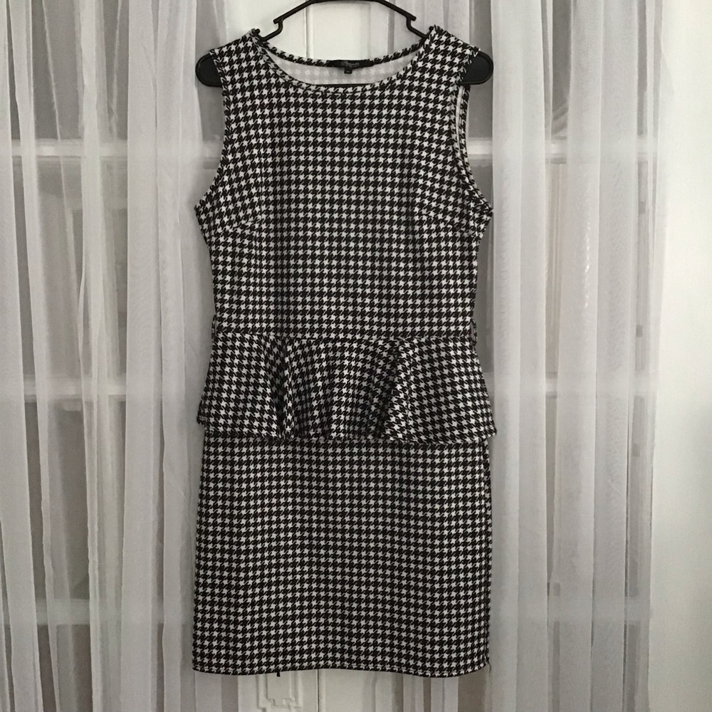 Peacocks Houndstooth Peplum Dress